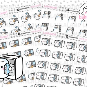 Op de afbeelding: Een set van 24 stickers met een schattig marshmallow-personage in verschillende activiteiten, waaronder lezen, werken op een computer en koffie drinken. De stickers zijn perfect om een ​​toets van whimsy toe te voegen aan planners, laptops, waterflessen en meer.