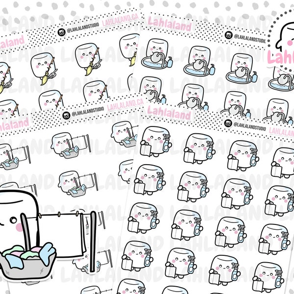 Chore Digital Stickers, Cleaning Stickers, Cleaning Printable Stickers, Pre-cropped, Goodnotes Stickers, Character Stickers, PNG Stickers