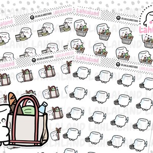 Digitale stickers boodschappen, stickers boodschappen, winkelen afdrukbare stickers, vooraf bijgesneden, Goodnotes-stickers, personagestickers, png-stickers