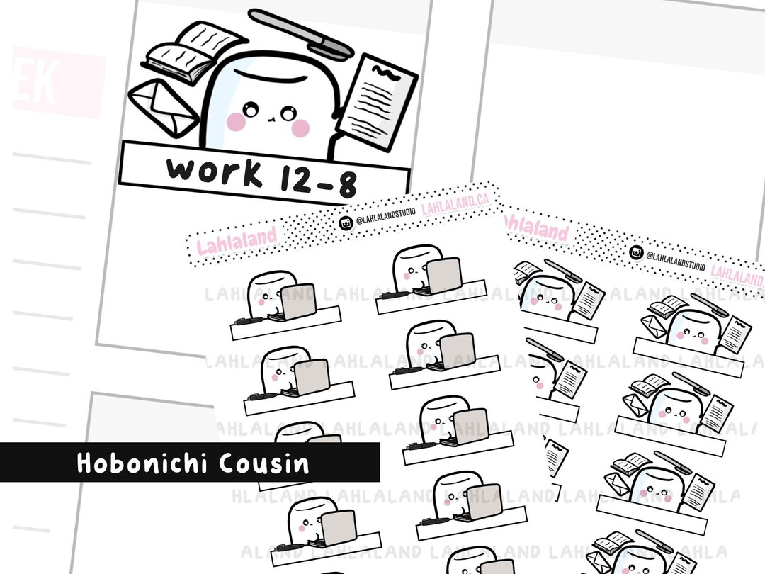 Hobonichi Cousin Mallow Work Stickers, Digital Planner Stickers ...