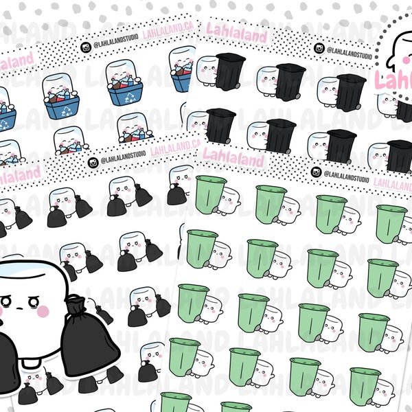 Garbage Digital Stickers, Recycling Stickers, Garbage Printable Stickers, Pre-cropped, Goodnotes Stickers, Character Stickers, PNG Stickers