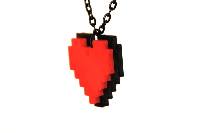 Orange Pixel Heart Necklace Digital 8 Bit Retro Gaming Heart | Etsy