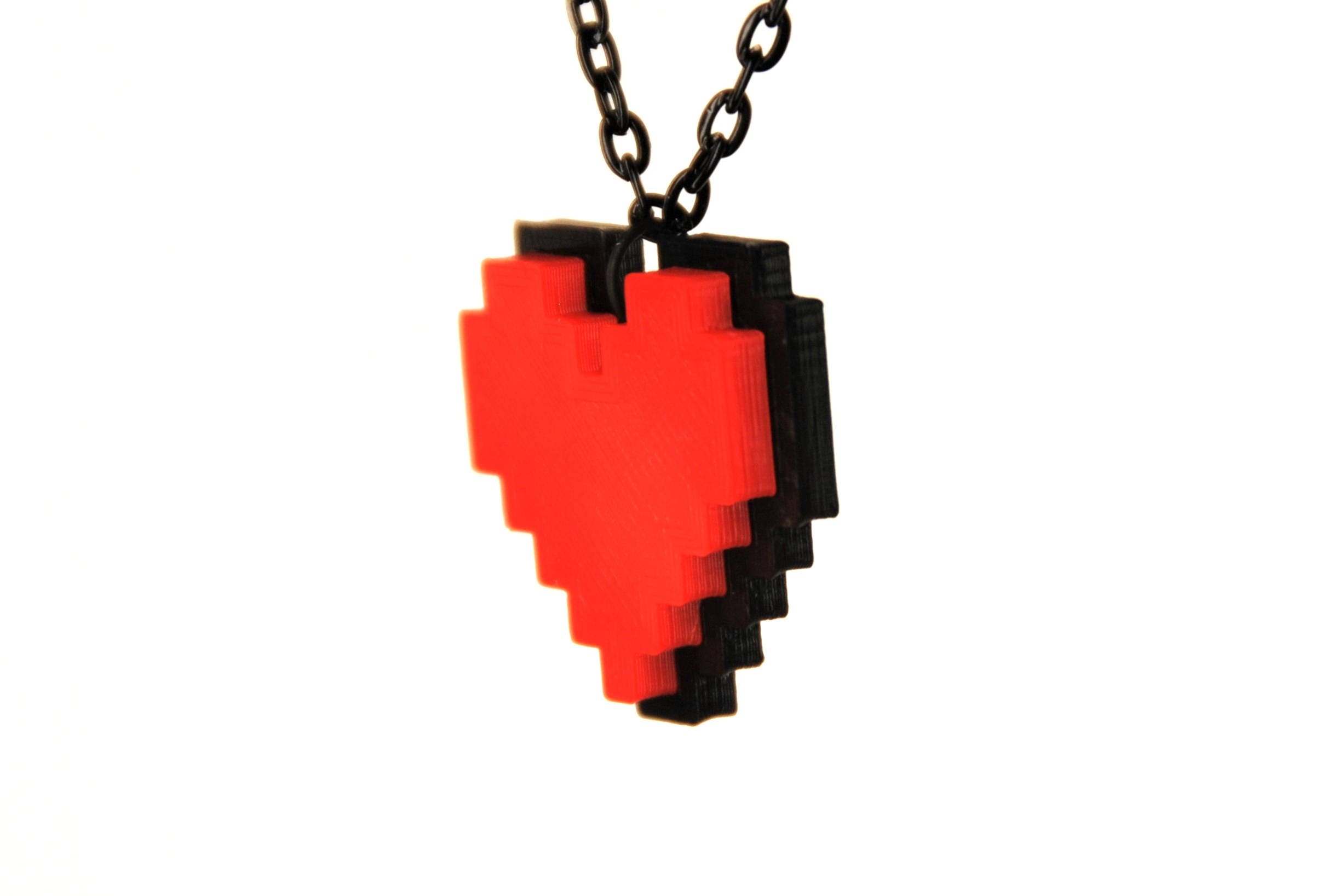 Orange Pixel Heart Necklace, Digital 8 Bit Retro Gaming Heart