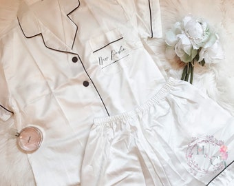 Soft Satin Short Sleeve + Shorts Wedding Pajamas set, Bridesmaid pajamas, Wedding pajamas, Bridesmaid Gift