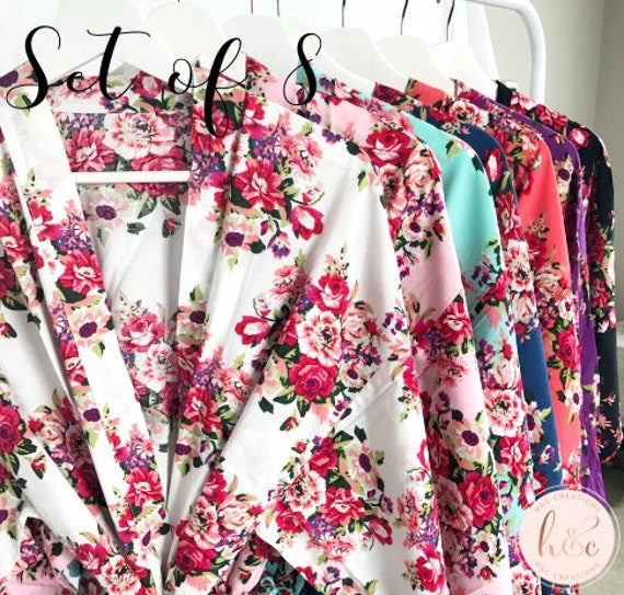 Set of 8 Robes Cotton Floral Robe Bridesmaid robes Floral | Etsy