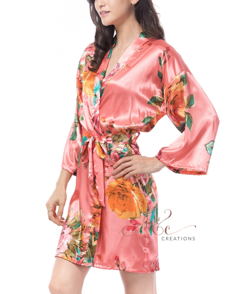 Satin Floral Robe Bridesmaid Robes Bridesmaid Gifts Bridal Etsy