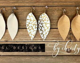 Cream Leather Earrings Leather Anniversary Gift Ivory Leather Joanna Gaines Inspired Earrings Leather Feather Earrings Bridal Earrings