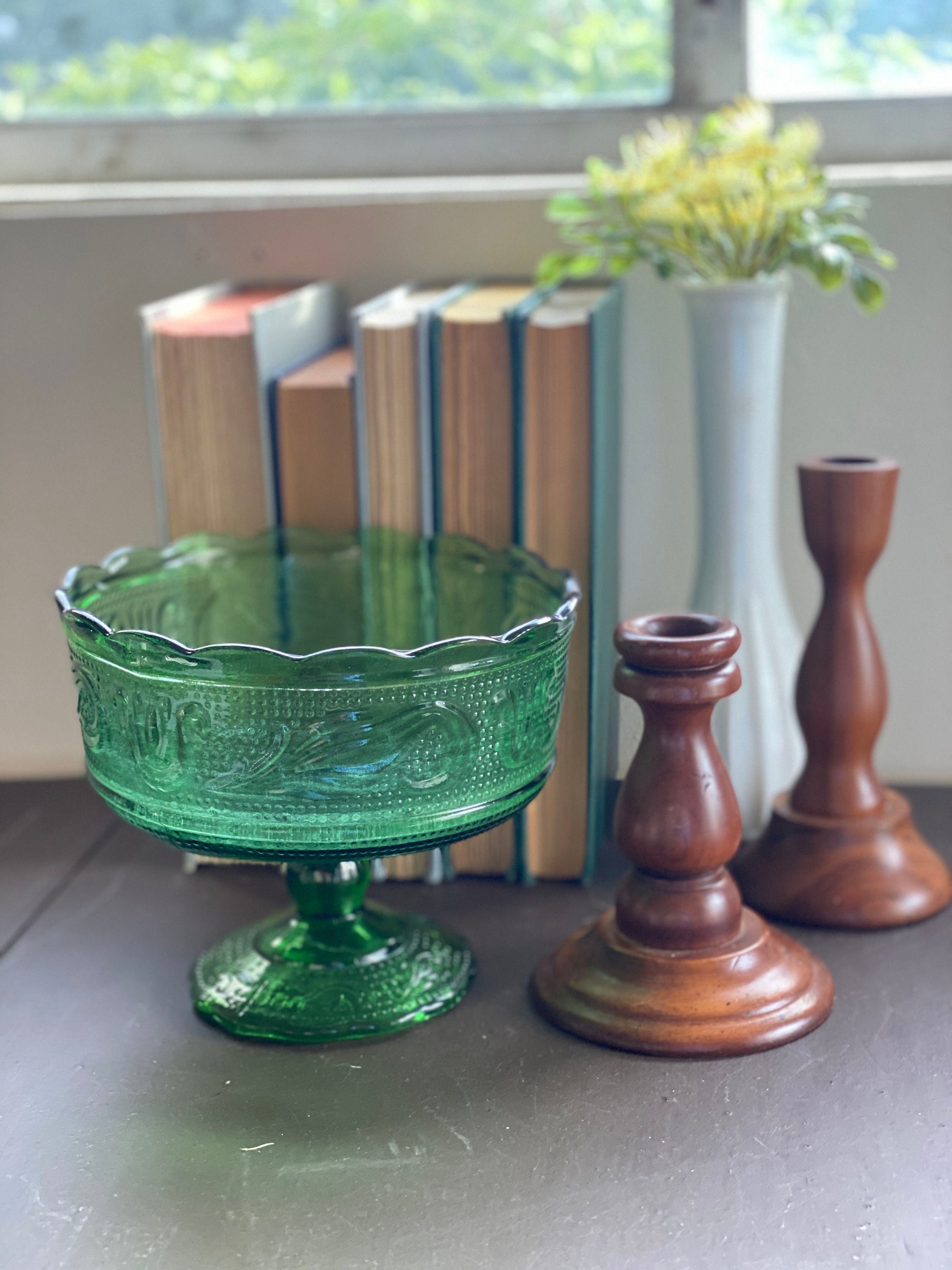 Vintage E.O. Brody Co. Green Glass Pedestal Bowl M6000 Etsy