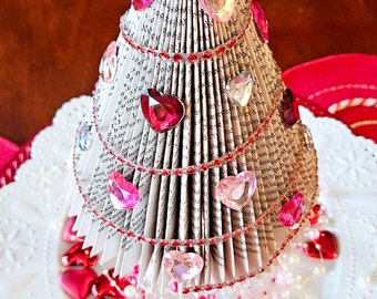 Repurposed Book Valentine tree,  Vintage inspired Valentines,  Book Lover, tree of hearts, Valentines day gift,