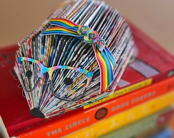Pride Themed Gift, Repurposed Book Hedgehogs,  Book Art, Hedgehog, Hedgehog gift, Teacher gift, Hippie Hedgehog,  gift card holder