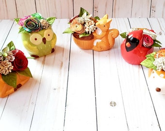 Woodland Animal Vase, Handmade Paper Flower Arrangement