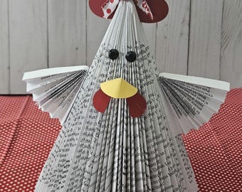 Repurposed book art - Book Chicken / Book Rooster, country, boho, chic, book animal,  librarian,  teacher, reuse, recycle, repurposed books