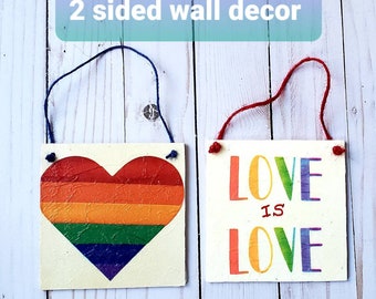 Pride,wall decor,diy craft kit,decoupage wall hanging,tiered tray decor,pride decor,rainbow decor,love is love,pride diy craft,rainbow heart