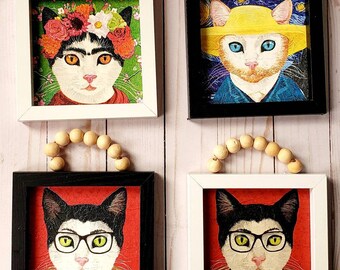 Decoupage Cat Pictures,  RBG car,Freida Cat, Van Gogh Cat, gift for cat lover