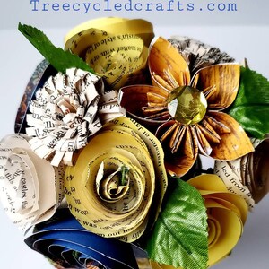 Decoupaged Sunflower Paper Flower Bouquet, birthday gift, girlfriend gift, book flowers, librarian, teacher, book page bouquet image 2