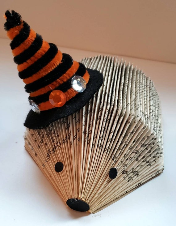 Halloween Hedgehog, folded book art, gift for hedgehog owner