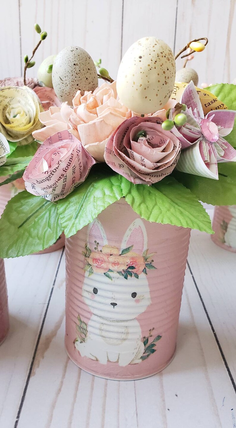 Decoupaged Pink Easter Bunny Vase Bunny Art Easter Decor Etsy