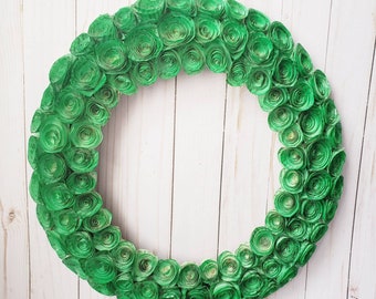 16.5 inch Repurposed Book Page flower wreath, book art, paper roses, wedding, home, house warming,  unique gift