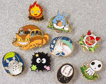 Studio Ghibli Hard Enamel Pin Collector's Set Accessory Gift Hayao Miyazaki Totoro Haku Calcifer Kodama Mononoke Catbus No Face Soot Sprite