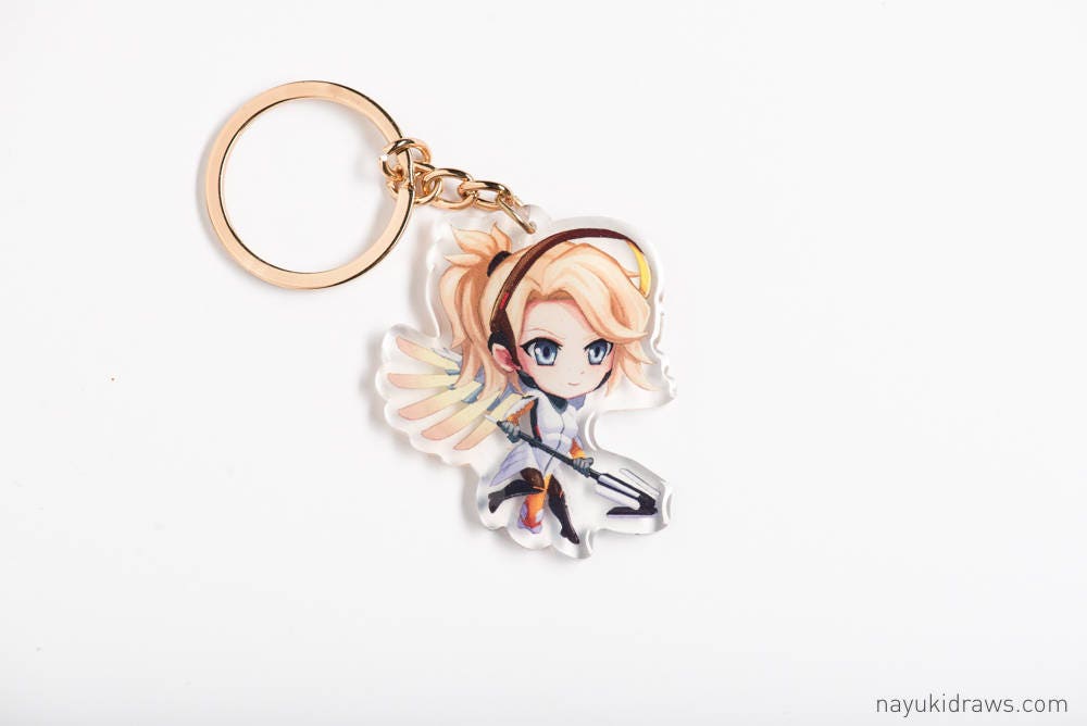 Overwatch Mercy Acrylic Charm Keychain Keyring Cute Girl Chibi Etsy