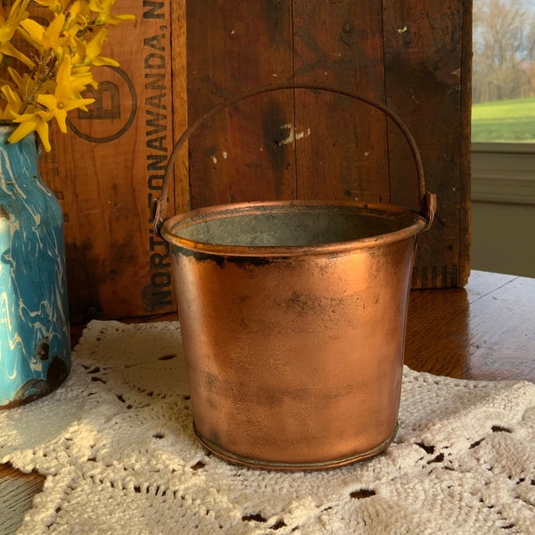 Vintage Copper Bucket, Garden Planter, Kitchen Decor, Farm House, Antique Copper