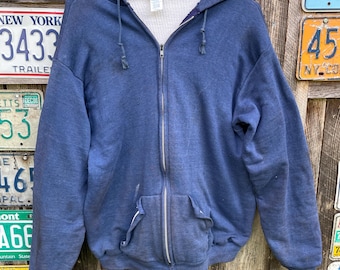 Vintage Zip up Thermal Waffle Lined Hoodie Sweatshirt Size M Navy