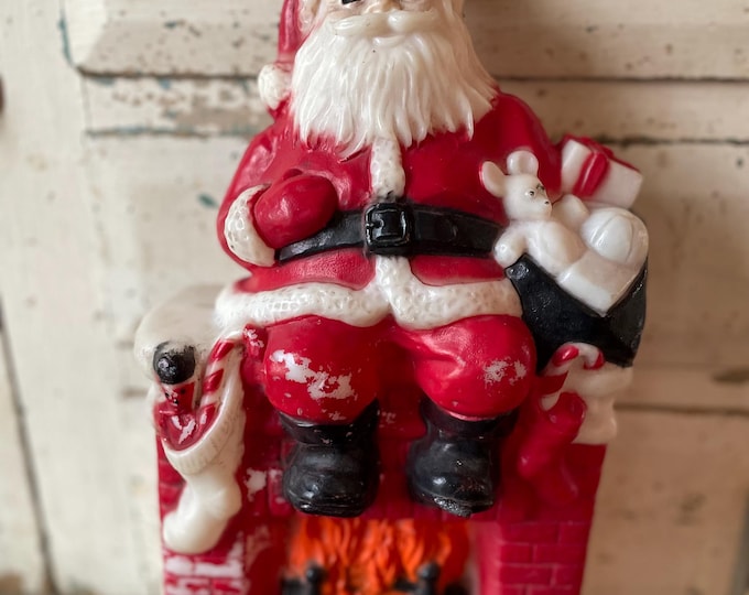 Vintage Christmas Blow Mold Santa Claus Sitting on Chimney Fireplace ...