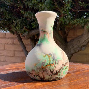 Vintage Nemadji Pottery USA Green Black Swirl Vase USA Native 6” Height Southwest Clay