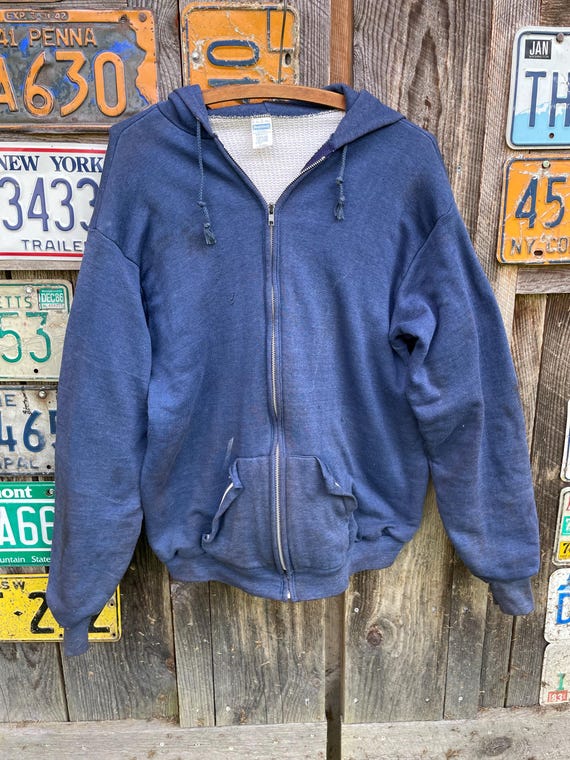 Vintage Zip up Thermal Waffle Lined Hoodie Sweatshirt Size M Navy