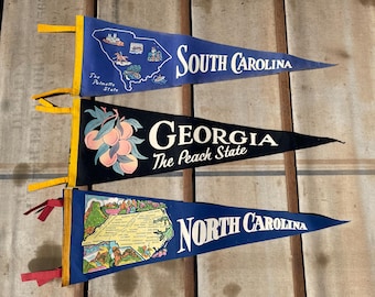 3 Souvenir Pennants: North Carolina, South Carolina, Georgia, Choice