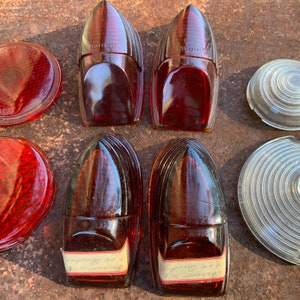 Vintage Red Glass Tail Light Lenses: Classic Car Hot Rod Parts