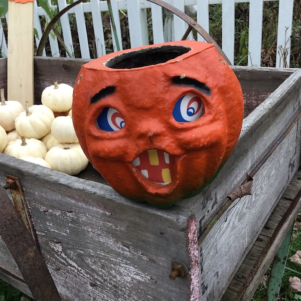 Vintage Halloween Paper Mache Primitive JOL Pumpkin