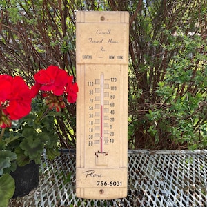 Vintage Metal Thermometer, Vintage Funeral Home Thermometer Sign 14.5” Metal Advertising, Ravena New York