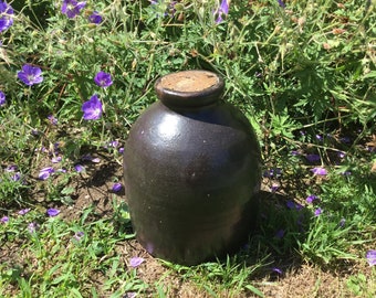 Antique vintage primitive beehive Albany slip crock jug