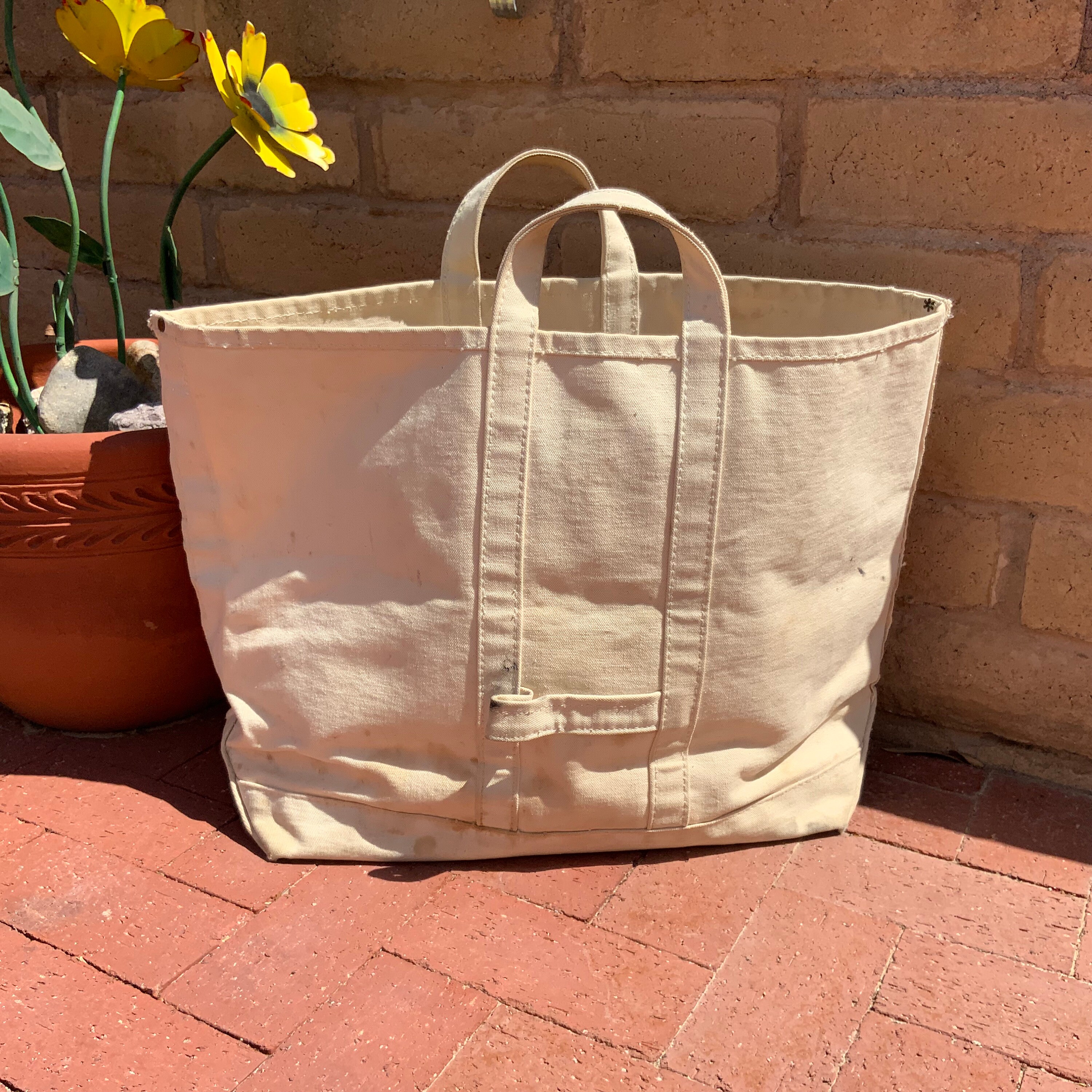 Vintage Large Heavy Duty Canvas Tote Bag Stenciled