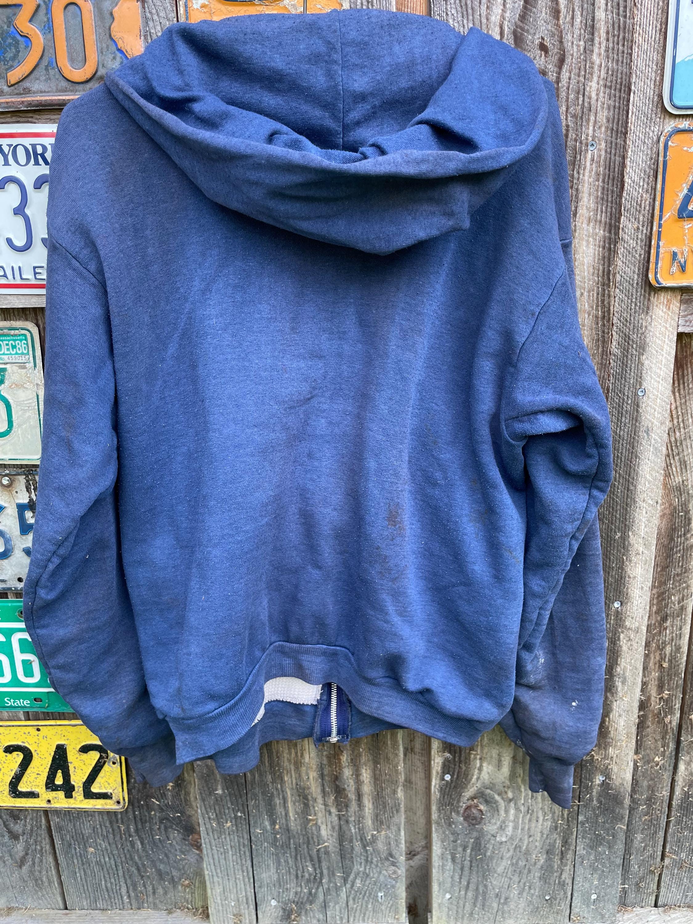 Vintage Zip up Thermal Waffle Lined Hoodie Sweatshirt Size M Navy