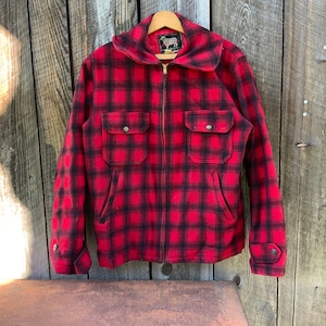 ジャケット・アウター 50s 60s Check pattern full zip jacket Vintage 50s 60s Full Zip Black Wool Sports Jacket Lightning
