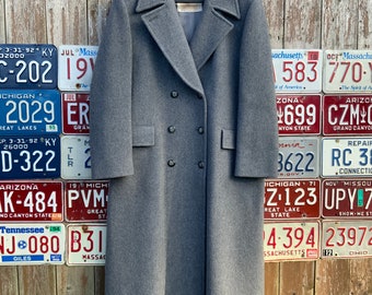 Vintage L-XL Soft Pendleton Gray Wool Long Overcoat Peacoat Double Breasted Coat Jacket 14