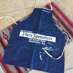 Vintage selvedge denim apron distressed advertising workwear paint splatter apron