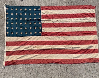 Vintage 48 Star USA Flag, 46.5x70, Distressed
