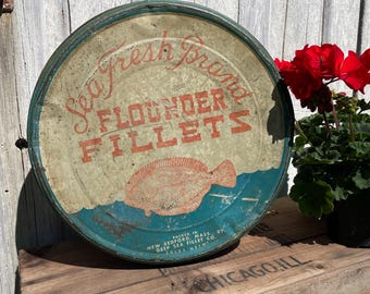 Vintage Sea Fresh Flounder Tin: New Bedford Coastal Decor