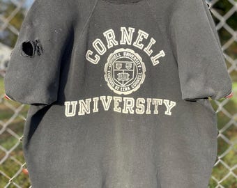 1960’s Cornell University Vintage Sweatshirt Medium Crewneck Faded Distressed Short Sleeve Ringer, Size Medium