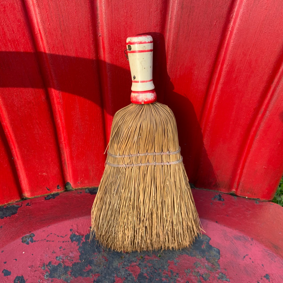 Vintage Whisk Broom With Red and White Handle Etsy
