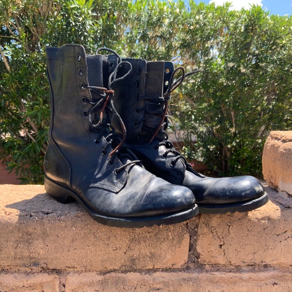 Vintage 1981 Military USA Black Leather Lace Up Engineer Boss Army Named Boots 10 N