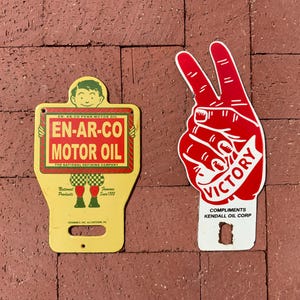 Antique Porcelain License Plate Topper: En-Ar-Co Motor Oil or Kendall Oil Corp