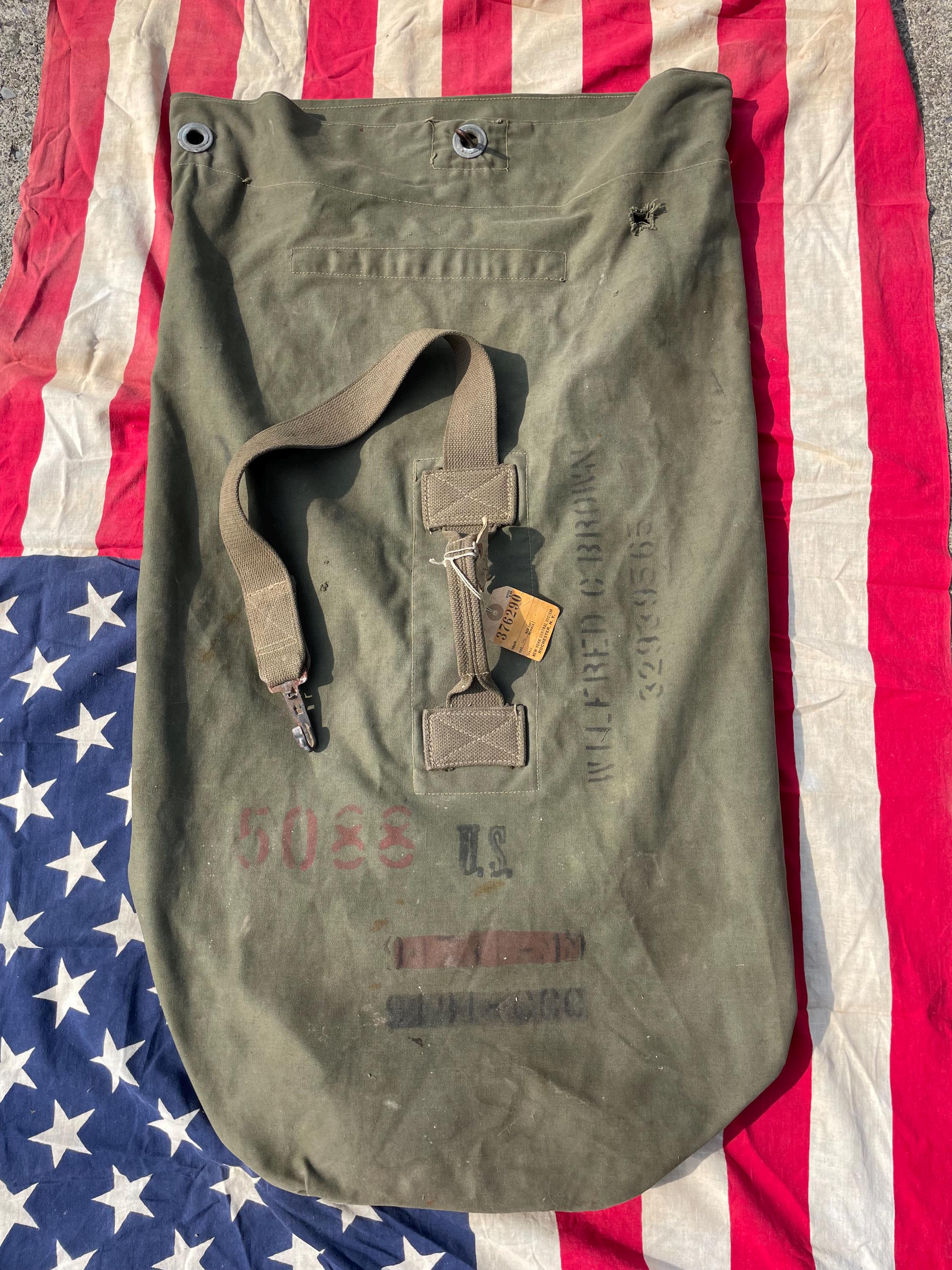 WW2 WWII USA Military issue Named Army canvas duffle bag E Company?