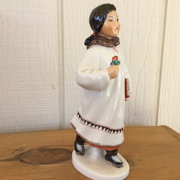 Vintage Eskimo/Inuit girl figurine in traditional dress, USSR made