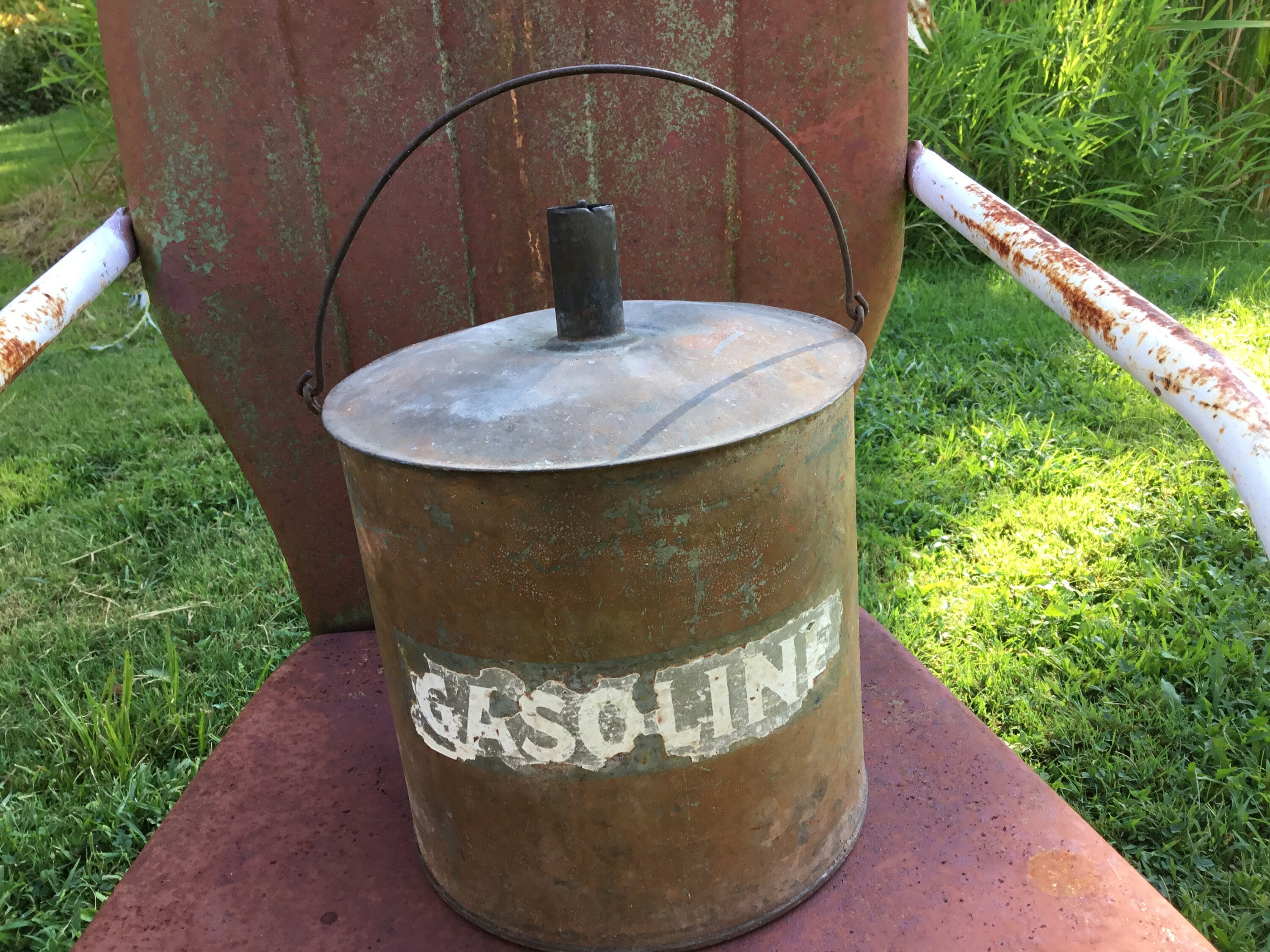 Unusual vintage galvanized Tin gas can Gas Can Garage Decor Etsy