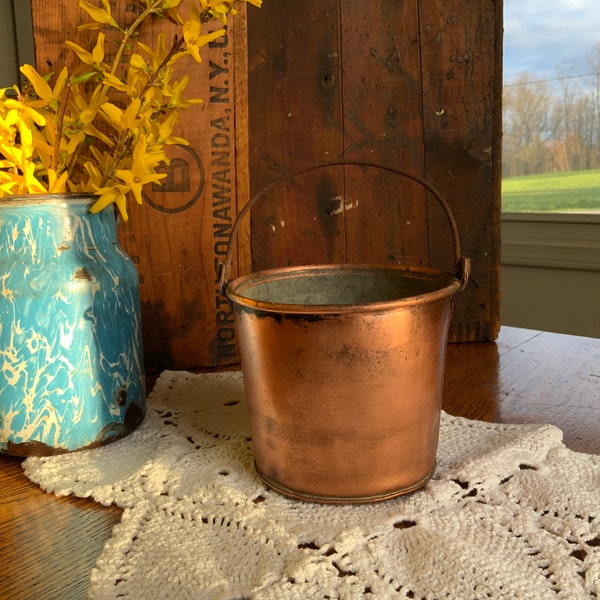 Vintage Copper Bucket, Garden Planter, Kitchen Decor, Farm House, Antique Copper