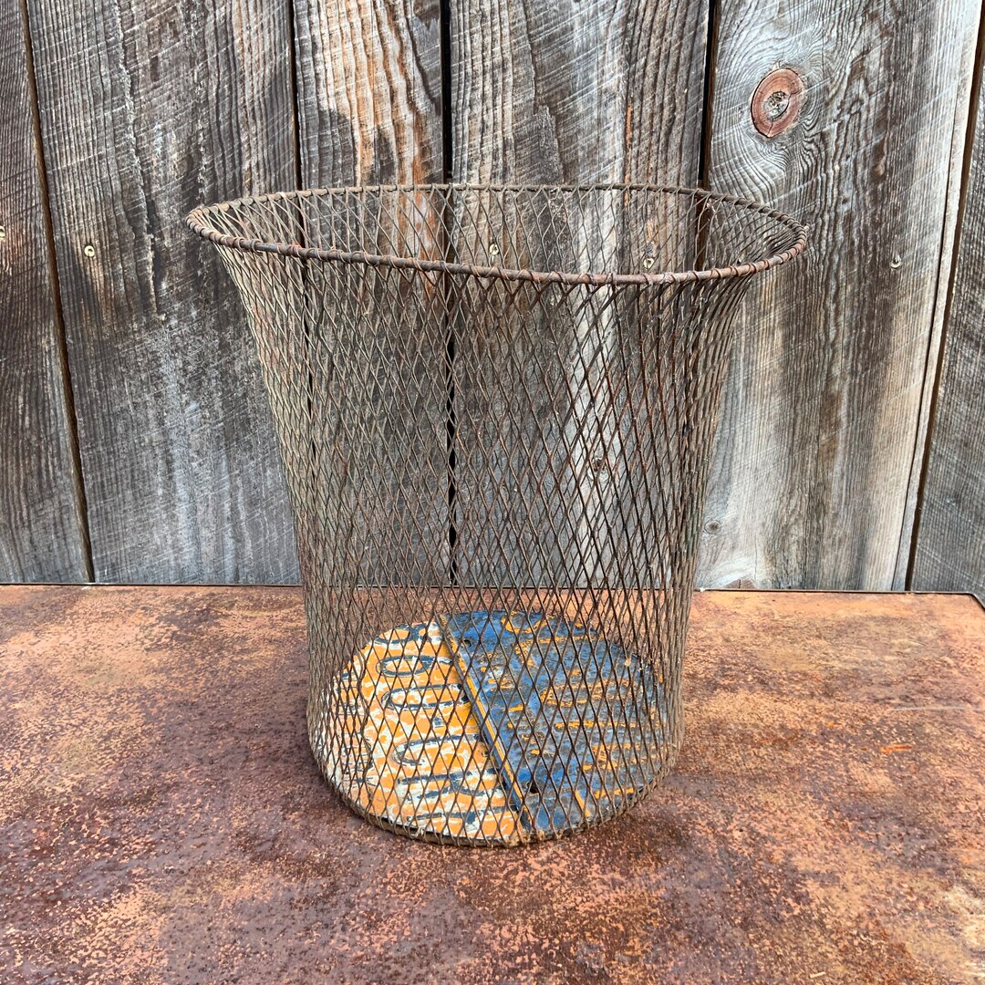 Vintage Wire Waste Basket Trash Can Industrial Decor Office Etsy